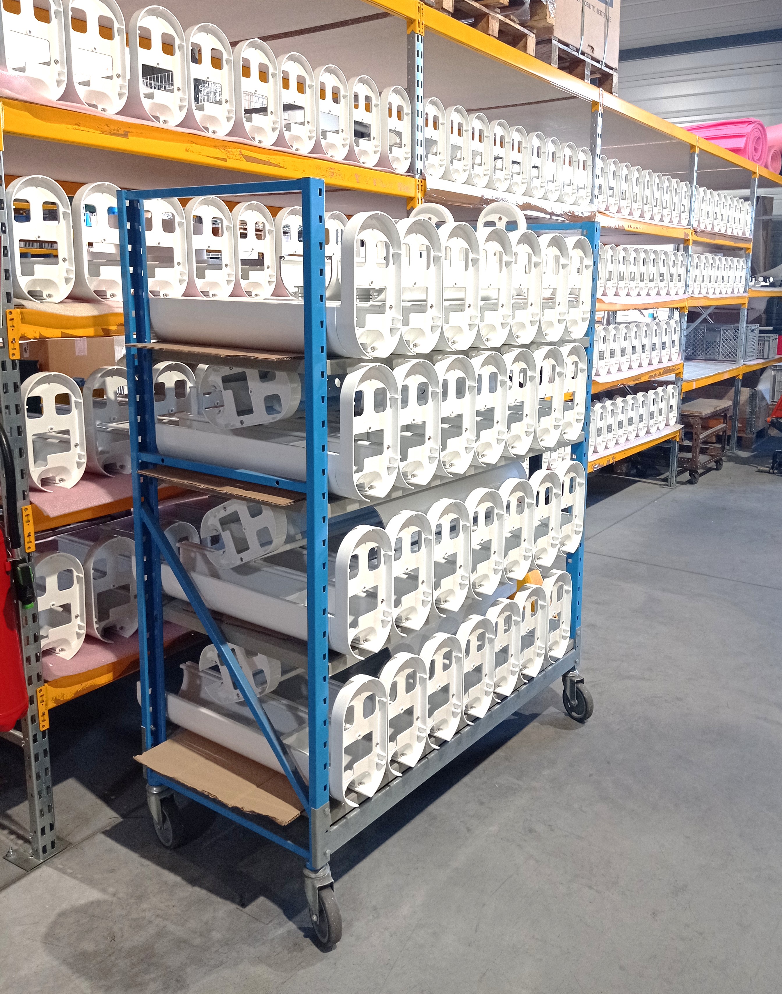 a rack of white objects